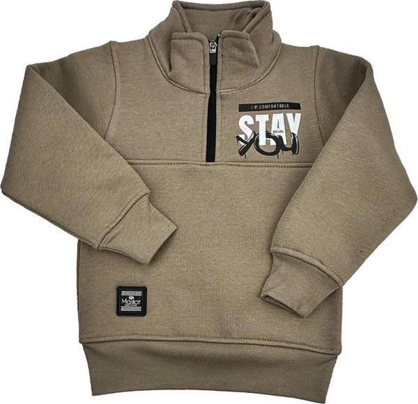 Dik Yaka Erkek Bebek Sweat Kahverengi - Image 1