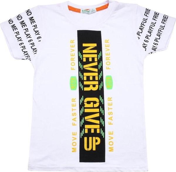 Never Gıve Up Baskılı Erkek Bebek Tshirt Beyaz - Image 1