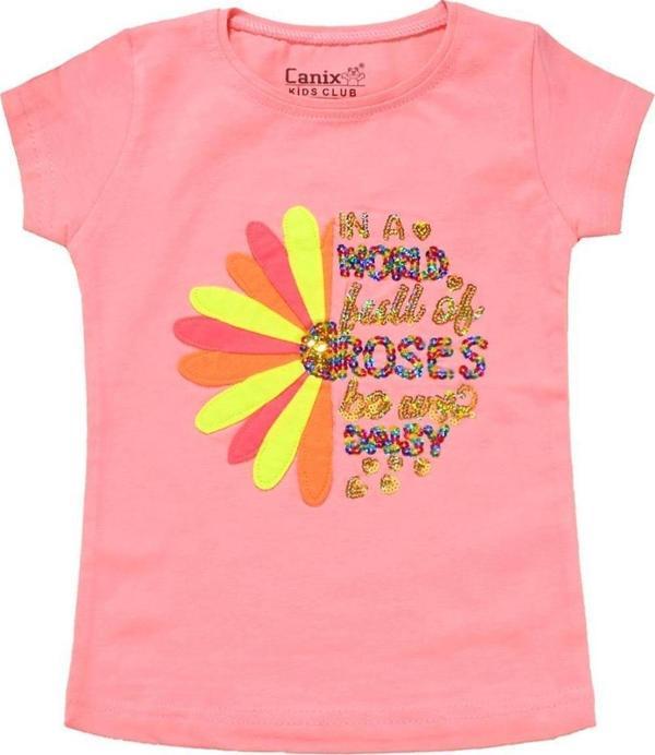 Renkli Roses Baskılı Tshirt Pembe - Image 1