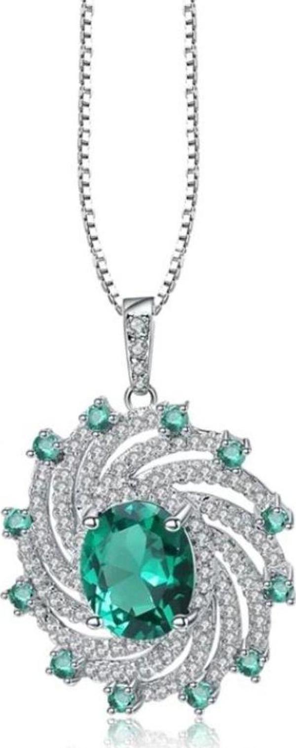 Zümrüt Oval Taşlı Luxury Vintage Kadın Gümüş Kolye - Image 1