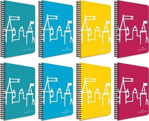 Faber-Castell Spiralli Plastik Kapak Neon 80 Yaprak 8'li Defter Seti (4 Adet Çizgili - 4 Adet Kareli) - Image 1