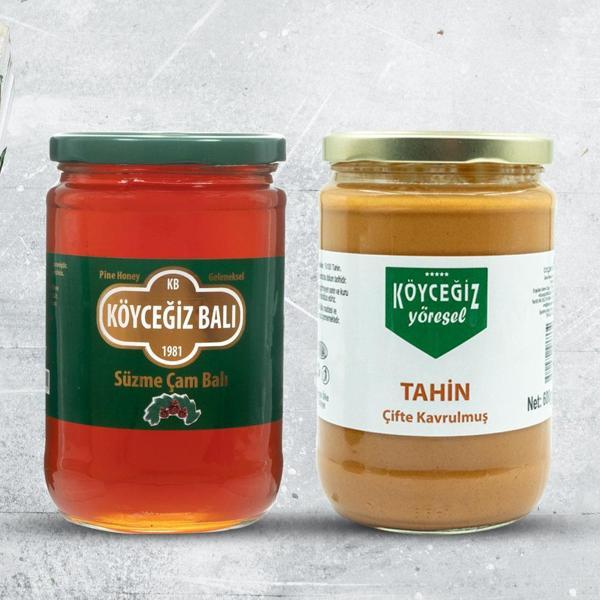 Köyceğiz Balı Çam Balı 850 G Cam Kavanoz + Köyceğiz Yöresel Çifte Kavrulmuş Tahin 600 G Cam Kavanoz - Image 1