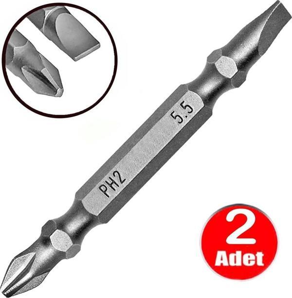 Aletçantam CR-V Çeliği Yıldız Düz Çift Taraflı Bits Uç PH2-SL5.5 Tornavida Uçlu Matkap Vidalama Ucu -2 Adet - Image 1