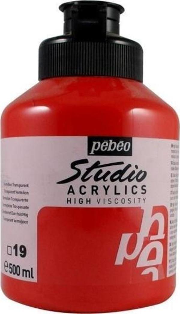 Pebeo Studio Akrilik Boya 500 ml 19 Transparent Vermilion - Image 1