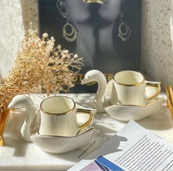 Kapris 2 Kişilik Kuğu Model Kahve Fincanı Takımı 4291 - Image 1