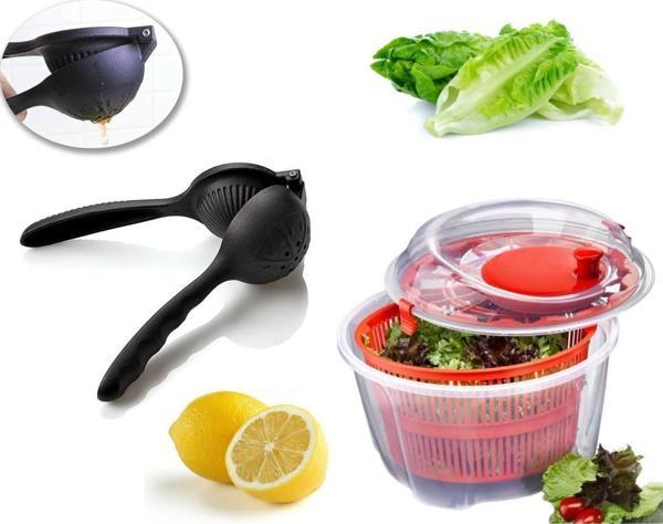 Turuncu Salata Kurutucu Ve Döküm Narenciye Limon Sıkacağı 2'Li Set - Image 1