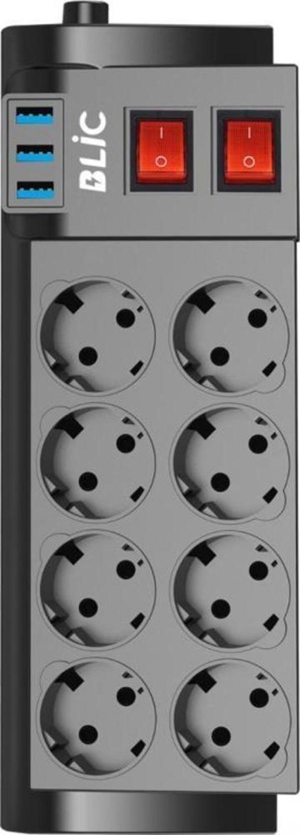 Blic Termal Akım Korumalı 8 Li Uzatma Kablosu  3XUsb 2 Mt 16 Amper FTR-08 - Image 1