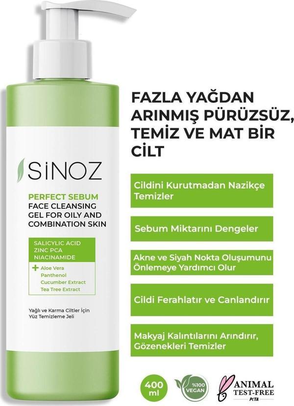 Sinoz Perfect Sebum Dengeleyici Yüz Temizleme Jeli 400 ml Yağlı Karma Ciltler Için - Image 1