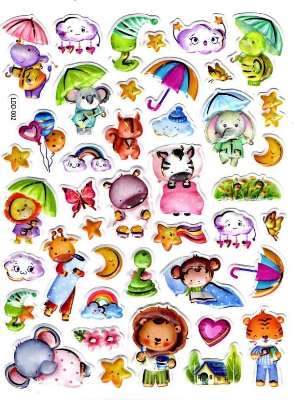 Sticker Kabartmalı Stiker Defter Planlayıcı Etiket (Ldd002)-24x19cm - Şemsiyeli Hayvanlar - Image 1