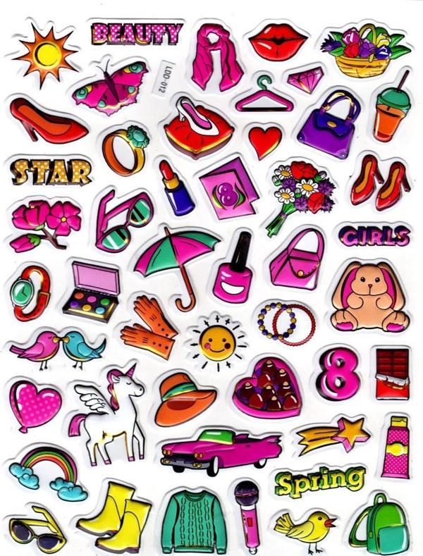 Sticker Kabartmalı Stiker Defter Planlayıcı Etiket (Ldd012)-24x19cm - Kız Makyaj Unicorn - Image 1