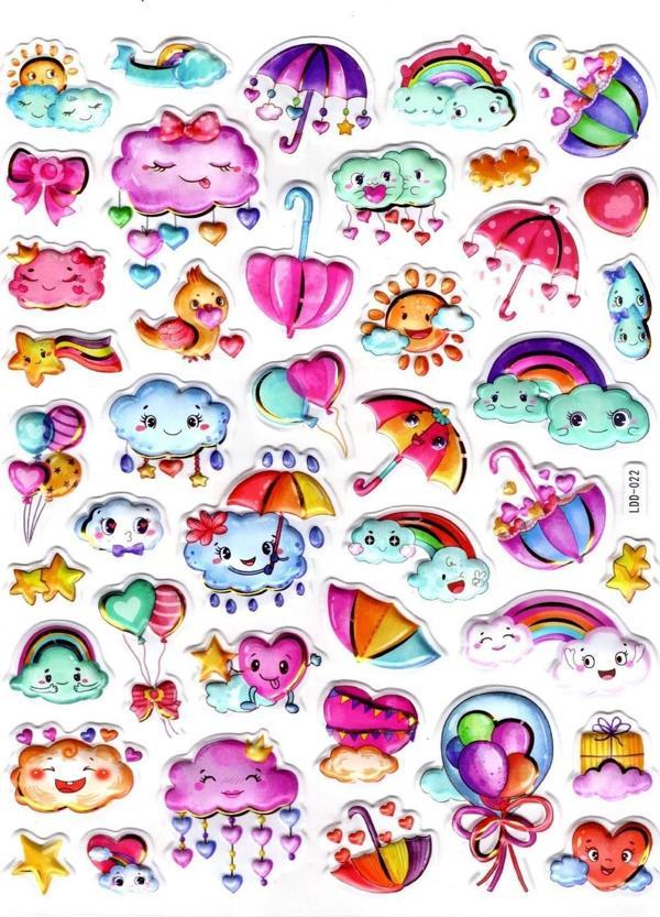 Sticker Kabartmalı Stiker Defter Planlayıcı Etiket (Ldd022)-24x19cm - Mutlu Bulutlar - Image 1