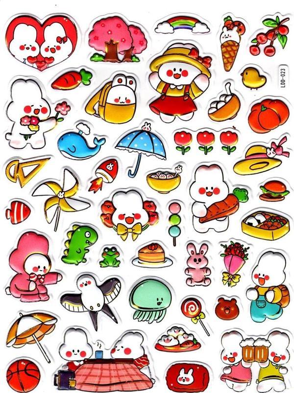 Sticker Kabartmalı Stiker Defter Planlayıcı Etiket (Ldd023)-24x19cm - Neşeli Tavşanlar - Image 1