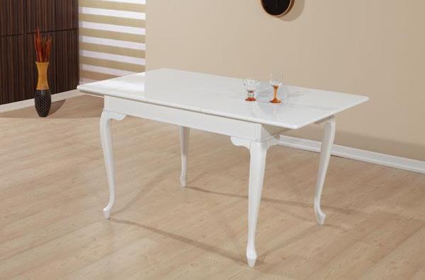 Masa 13734 Klasik MODEL Kayın Torna Aslan ayak Parlak Beyaz renk Açılı tabla masa - Image 1
