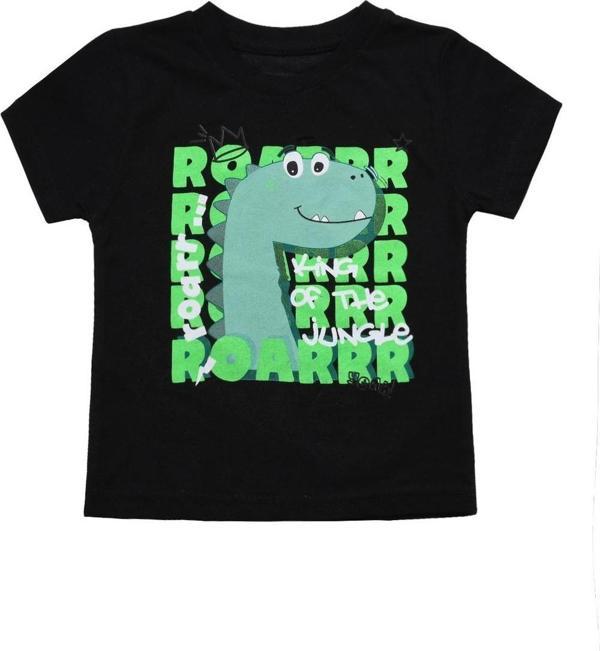 Sevimli Dinozor Baskılı Erkek Bebek Tshirt Siyah - Image 1