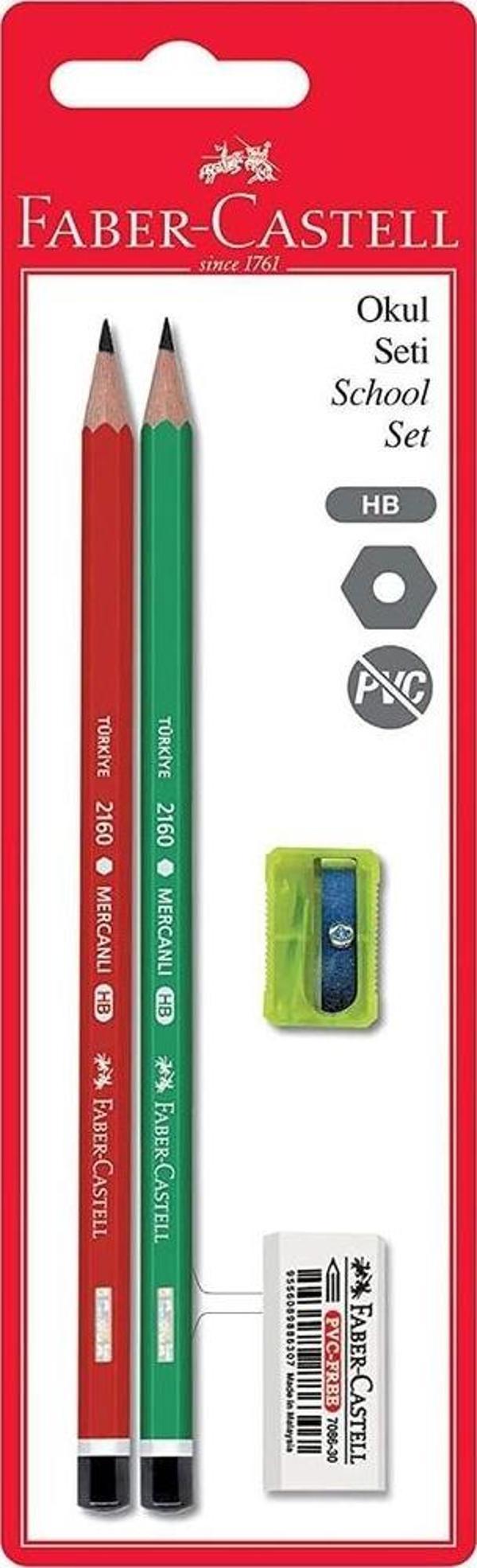 Faber-Castell Okul Seti HB Kurşun Kalem + Silgi + Kalemtıraş - Image 1