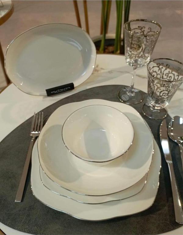 Bone Vılya 51 Parça Platin Fileli Yemek Takımı BNVIL51YT220 - Image 1