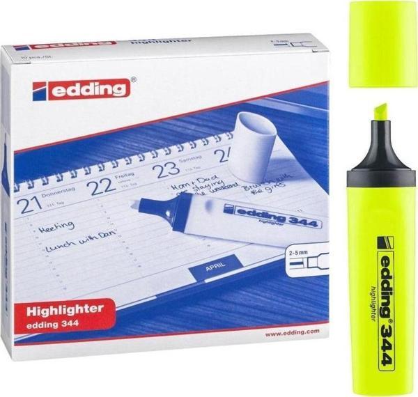 Edding 344 Highlighter Fosforlu İşaretleme Kalemi SARI 10'lu Kutu - Image 1