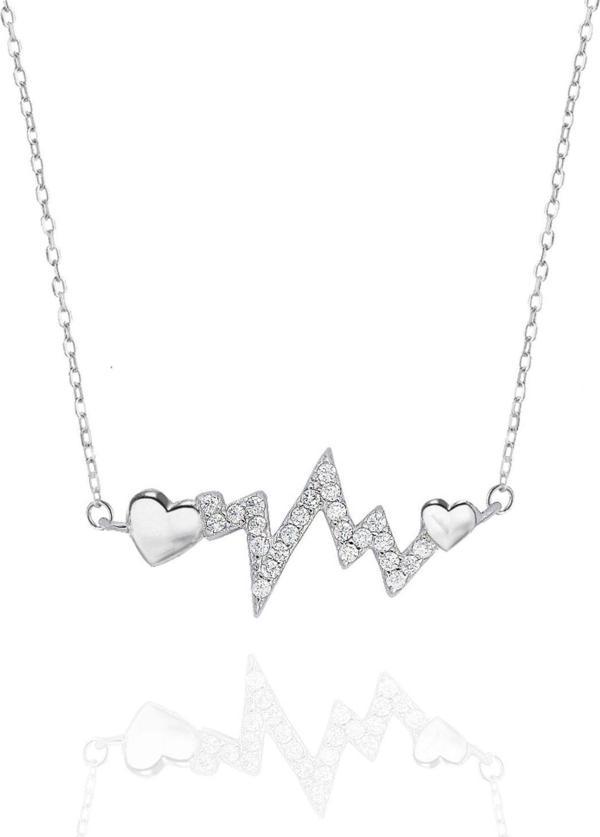 Diamond Seri Işıltılı Heartbeat Kadın Gümüş Kolye - Image 1