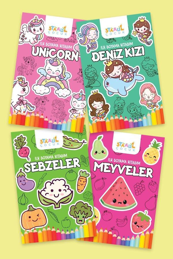 İlk Boyama Kitabım - Eğlenceli Boyama Seti 1 - Deniz Kızı / Unicorn / Meyveler / Sebzeler - Image 1