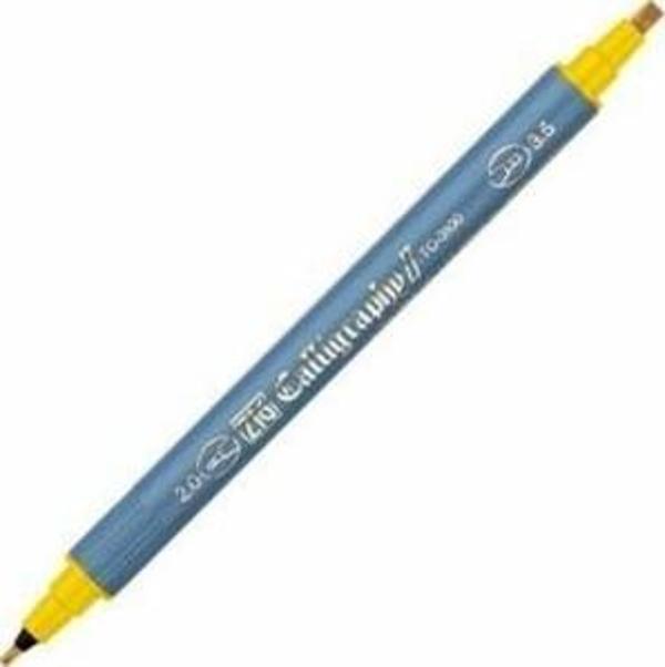 Zig Kaligrafi Kalemi Çift Uçlu 2 mm + 3.5 mm Sarı - Image 1