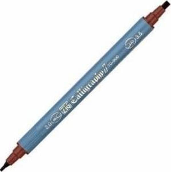 Zig Kaligrafi Kalemi Çift Uçlu 2 mm + 3.5 mm Kahverengi - Image 1