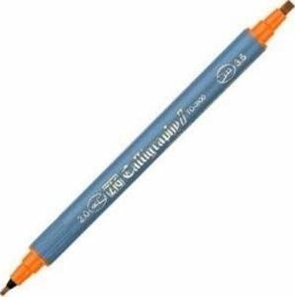 Zig Kaligrafi Kalemi Çift Uçlu 2 mm + 3.5 mm Turuncu - Image 1
