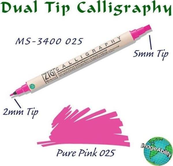 Zig Calligraphy Çift Uçlu Kaligrafi Kalemi 2 mm + 5 mm 025 Pure Pink - Image 1