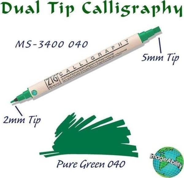 Zig Calligraphy Çift Uçlu Kaligrafi Kalemi 2 mm + 5 mm 040 Pure Green - Image 1