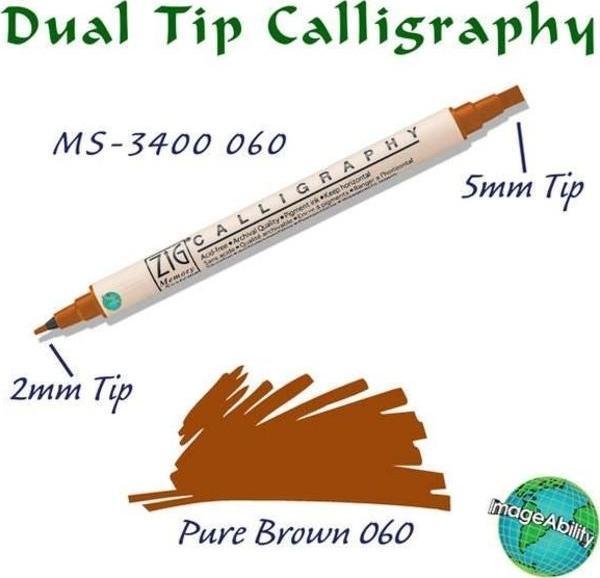 Zig Calligraphy Çift Uçlu Kaligrafi Kalemi 2 mm + 5 mm 060 Pure Brown - Image 1