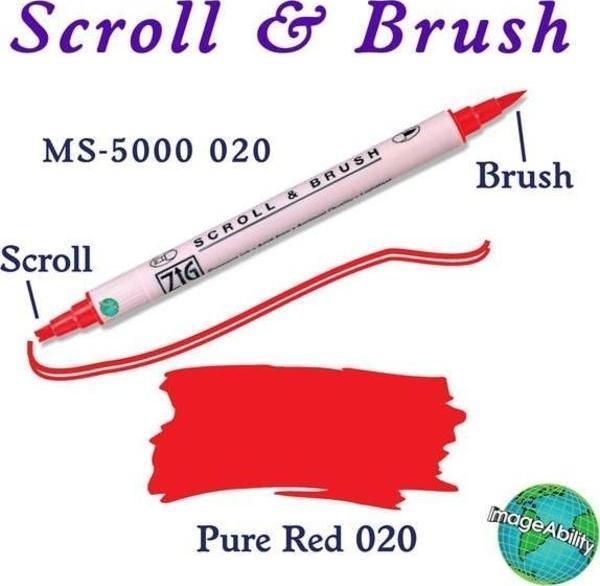 Zig Scroll & Brush Çift Çizgi ve Fırça Uçlu Kaligrafi ve Gölgeleme Kalemi 020 Pure Red - Image 1