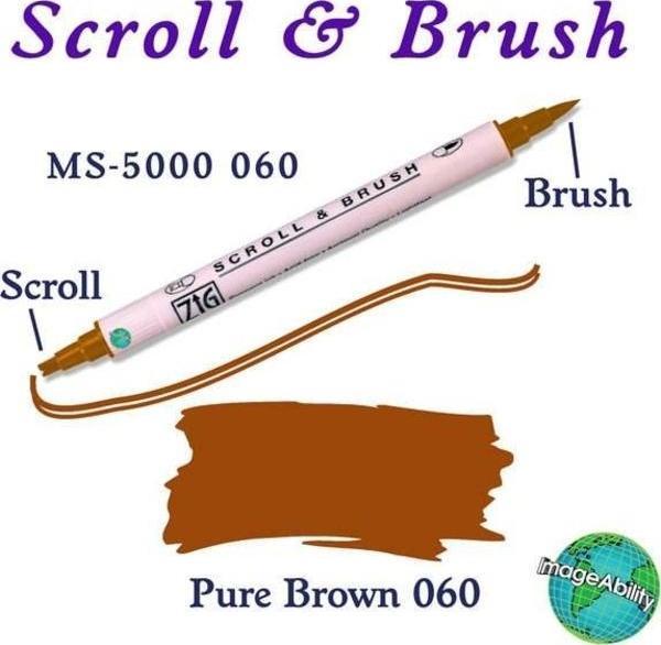 Zig Scroll & Brush Çift Çizgi ve Fırça Uçlu Kaligrafi ve Gölgeleme Kalemi 060 Pure Brown - Image 1
