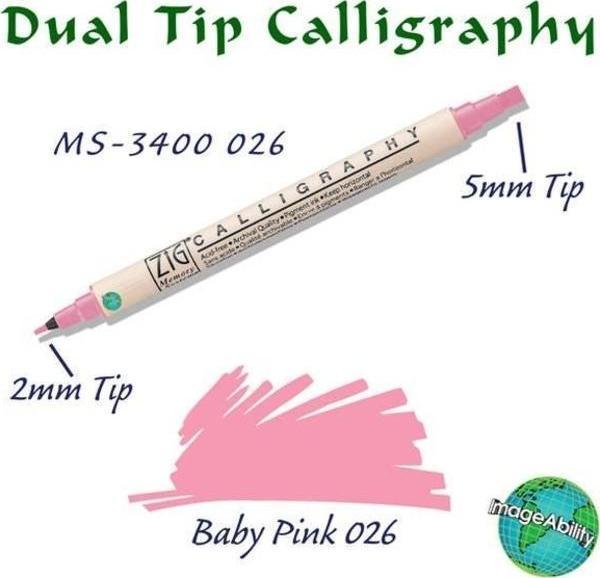 Zig Calligraphy Çift Uçlu Kaligrafi Kalemi 2 mm + 5 mm 026 Baby Pink - Image 1