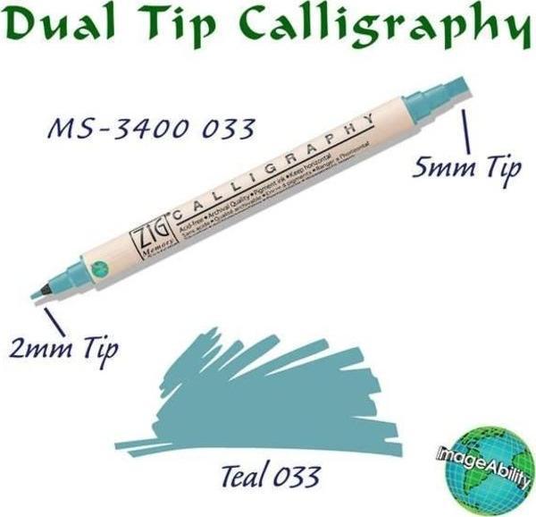 Zig Calligraphy Çift Uçlu Kaligrafi Kalemi 2 mm + 5 mm 033 Teal - Image 1
