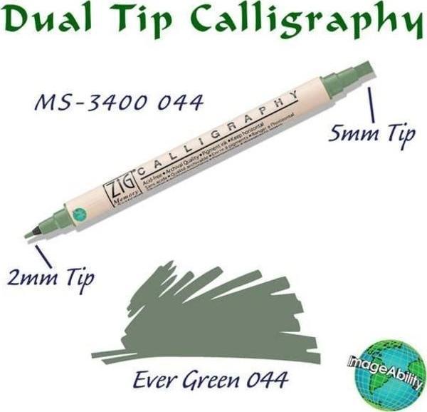 Zig Calligraphy Çift Uçlu Kaligrafi Kalemi 2 mm + 5 mm 044 Ever Green - Image 1