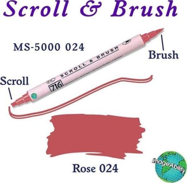 Zig Scroll & Brush Çift Çizgi ve Fırça Uçlu Kaligrafi ve Gölgeleme Kalemi 024 Rose - Image 1
