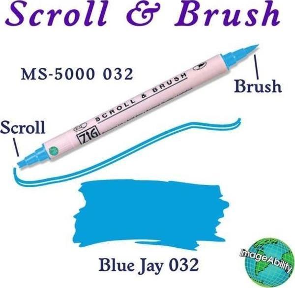Zig Scroll & Brush Çift Çizgi ve Fırça Uçlu Kaligrafi ve Gölgeleme Kalemi 032 Blue Jay - Image 1