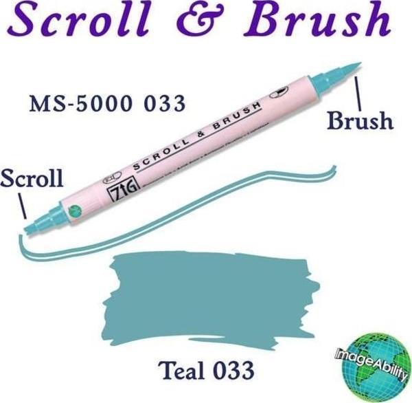 Zig Scroll & Brush Çift Çizgi ve Fırça Uçlu Kaligrafi ve Gölgeleme Kalemi 033 Teal - Image 1