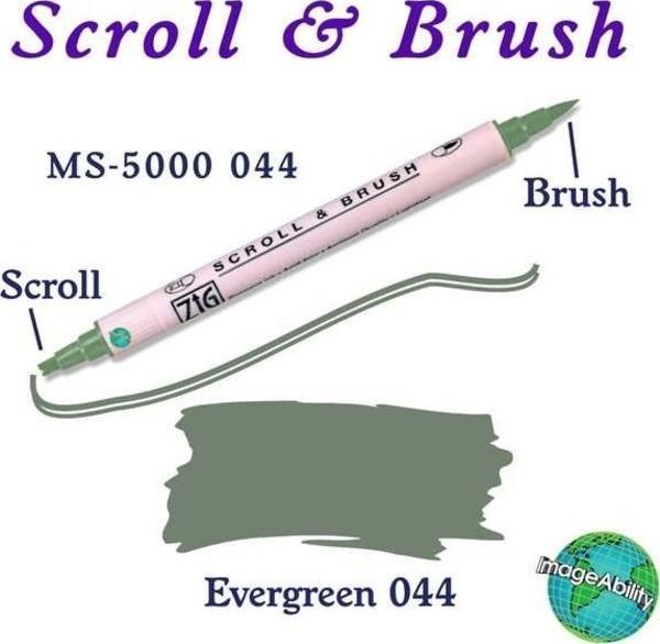 Zig Scroll & Brush Çift Çizgi ve Fırça Uçlu Kaligrafi ve Gölgeleme Kalemi 044 Evergreen - Image 1