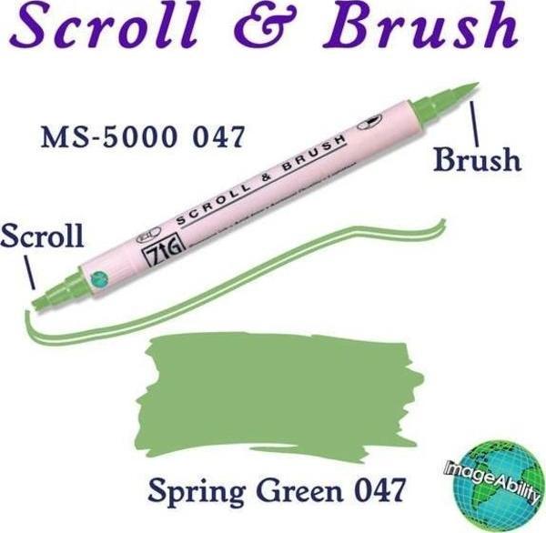 Zig Scroll & Brush Çift Çizgi ve Fırça Uçlu Kaligrafi ve Gölgeleme Kalemi 047 Spring Green - Image 1