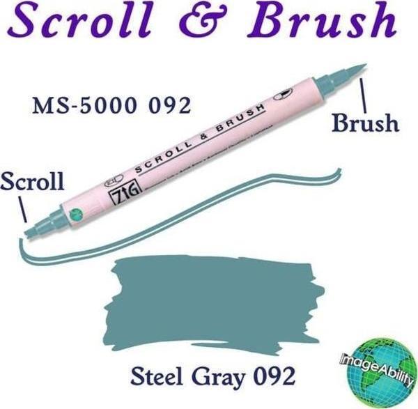 Zig Scroll & Brush Çift Çizgi ve Fırça Uçlu Kaligrafi ve Gölgeleme Kalemi 092 Steel Gray - Image 1