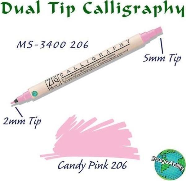 Zig Calligraphy Çift Uçlu Kaligrafi Kalemi 2 mm + 5 mm 206 Candy Pink - Image 1