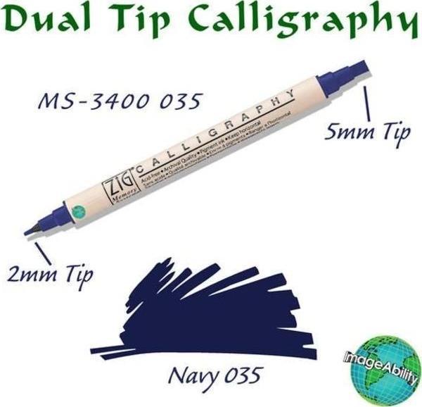 Zig Calligraphy Çift Uçlu Kaligrafi Kalemi 2 mm + 5 mm 035 Navy - Image 1
