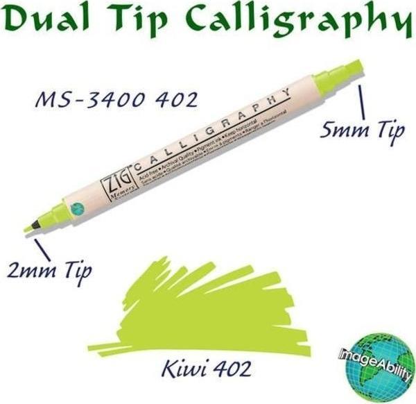 Zig Calligraphy Çift Uçlu Kaligrafi Kalemi 2 mm + 5 mm 402 Kiwi - Image 1