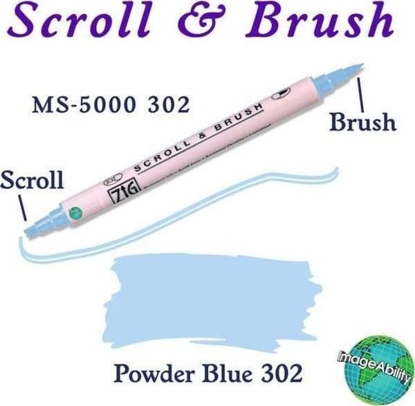 Zig Scroll & Brush Çift Çizgi ve Fırça Uçlu Kaligrafi ve Gölgeleme Kalemi 302 Powder Blue - Image 1