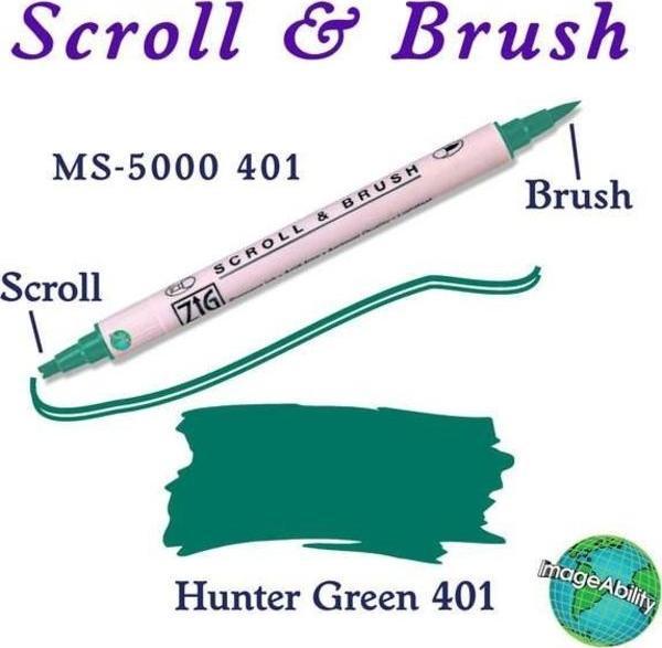 Zig Scroll & Brush Çift Çizgi ve Fırça Uçlu Kaligrafi ve Gölgeleme Kalemi 401 Hunter Green - Image 1