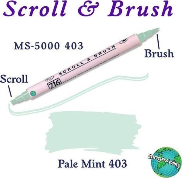 Zig Scroll & Brush Çift Çizgi ve Fırça Uçlu Kaligrafi ve Gölgeleme Kalemi 403 Pale Mint - Image 1