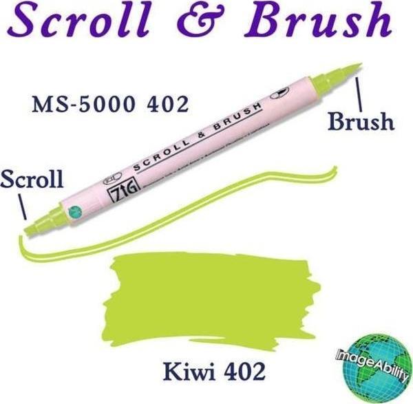 Zig Scroll & Brush Çift Çizgi ve Fırça Uçlu Kaligrafi ve Gölgeleme Kalemi 402 Kiwi - Image 1