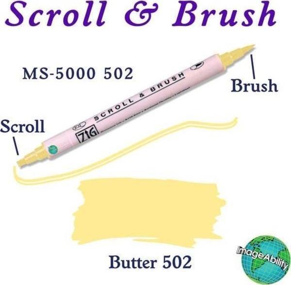 Zig Scroll & Brush Çift Çizgi ve Fırça Uçlu Kaligrafi ve Gölgeleme Kalemi 502 Butter - Image 1
