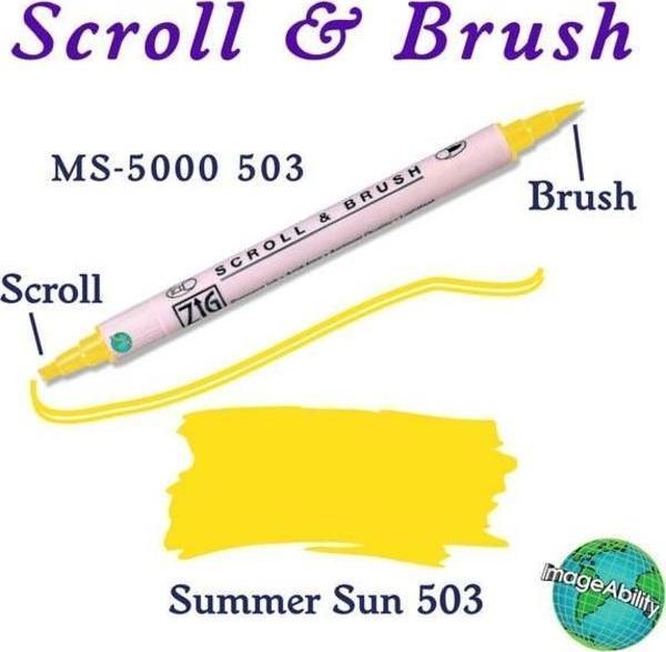 Zig Scroll & Brush Çift Çizgi ve Fırça Uçlu Kaligrafi ve Gölgeleme Kalemi 503 Summer Sun - Image 1