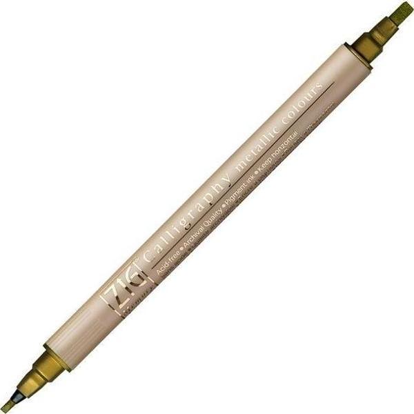 Zig Çift Uçlu Yaldızlı Kaligrafi Kalemi 2 mm + 3.5 mm 101 Metallic Gold - Image 1